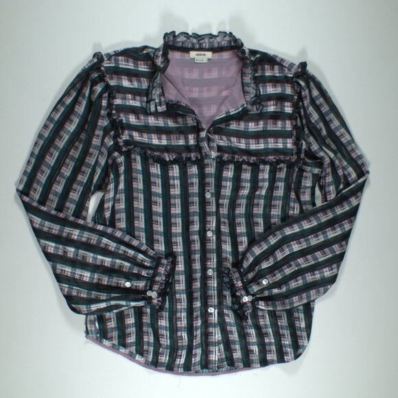 Jason Wu Striped Plaid Print Ruffle Blouse Size 10 - Picture 5 of 6
